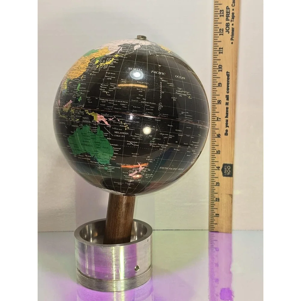 Vintage Black World Globe Desk Decor‎ Metal Base Geographic Atlas Style Used